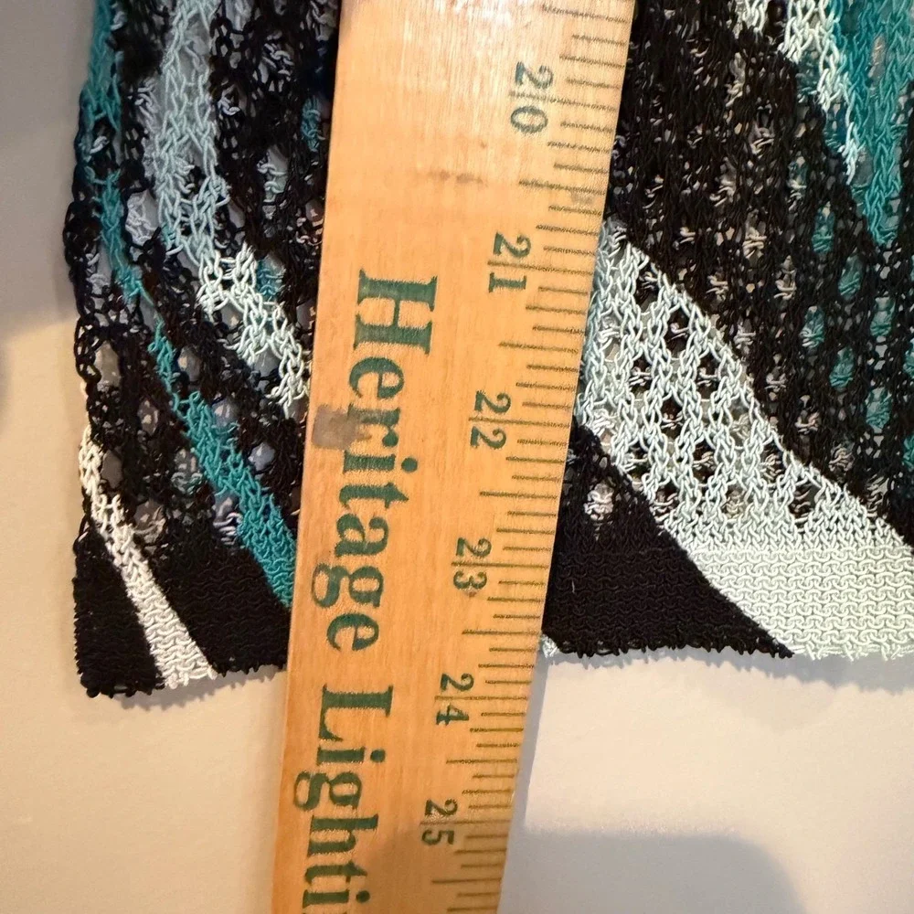 Chicos Palms‎ Mesh Cardigan Sweater Women's Large Teal Tropical Resortwear Boho - Picture 13 of 14